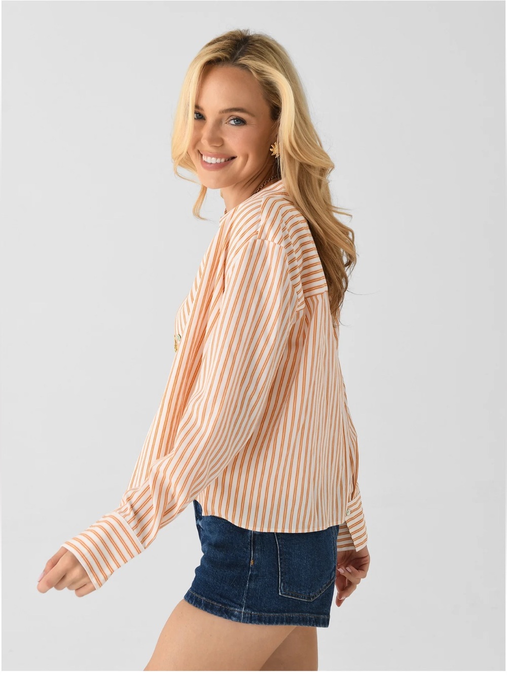 Vince Women's Till Stripe Cropped Button-Front Shirt